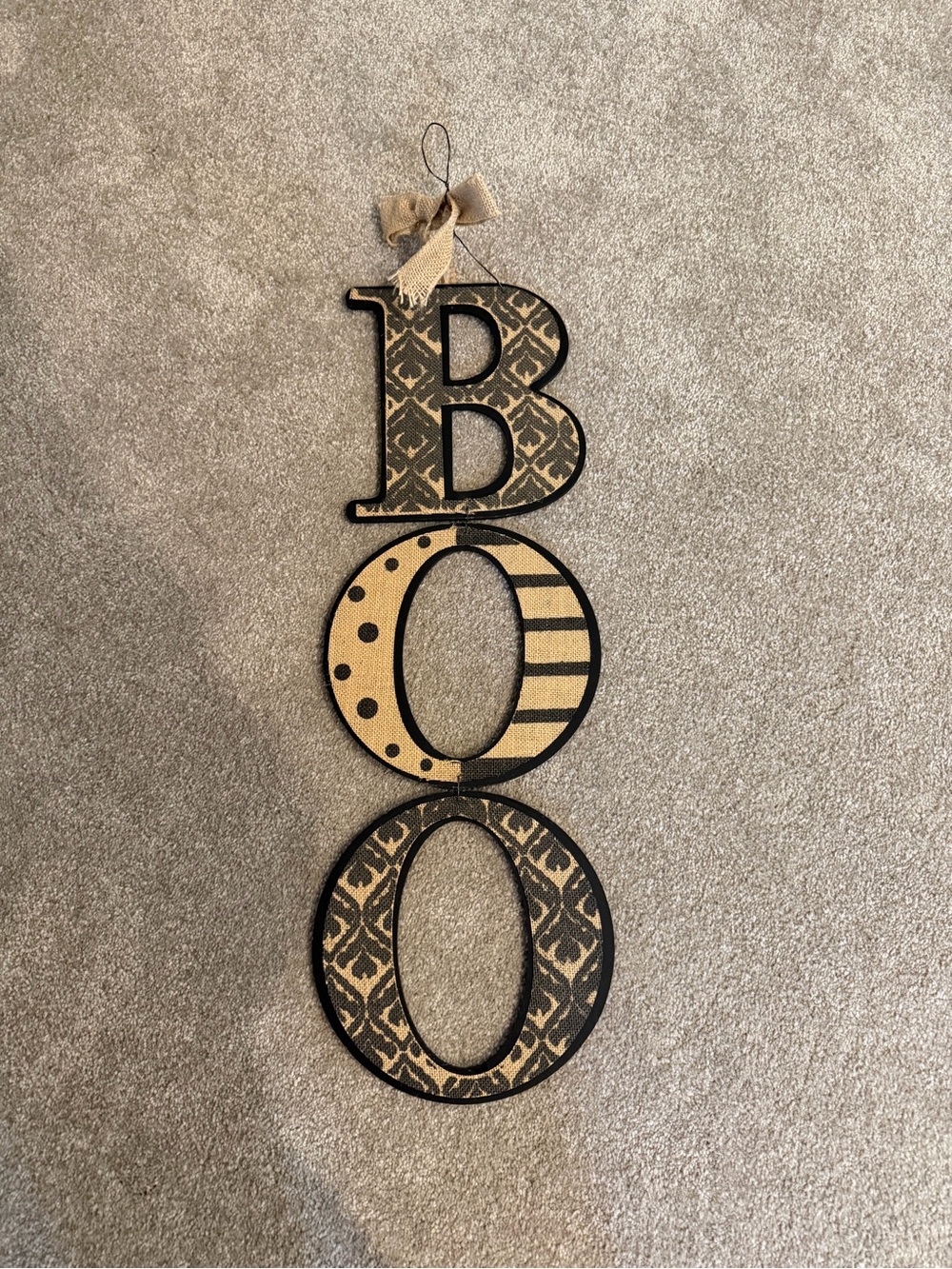 Boo Burlap and Black Patterned Hanging Wall Decor